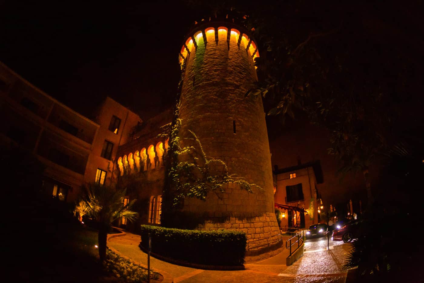 Hotel Castillo Son Vida by night.